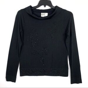 Vintage 90s Emma James Hand Embroidered Black Long sleeves Top Christmas Outfit